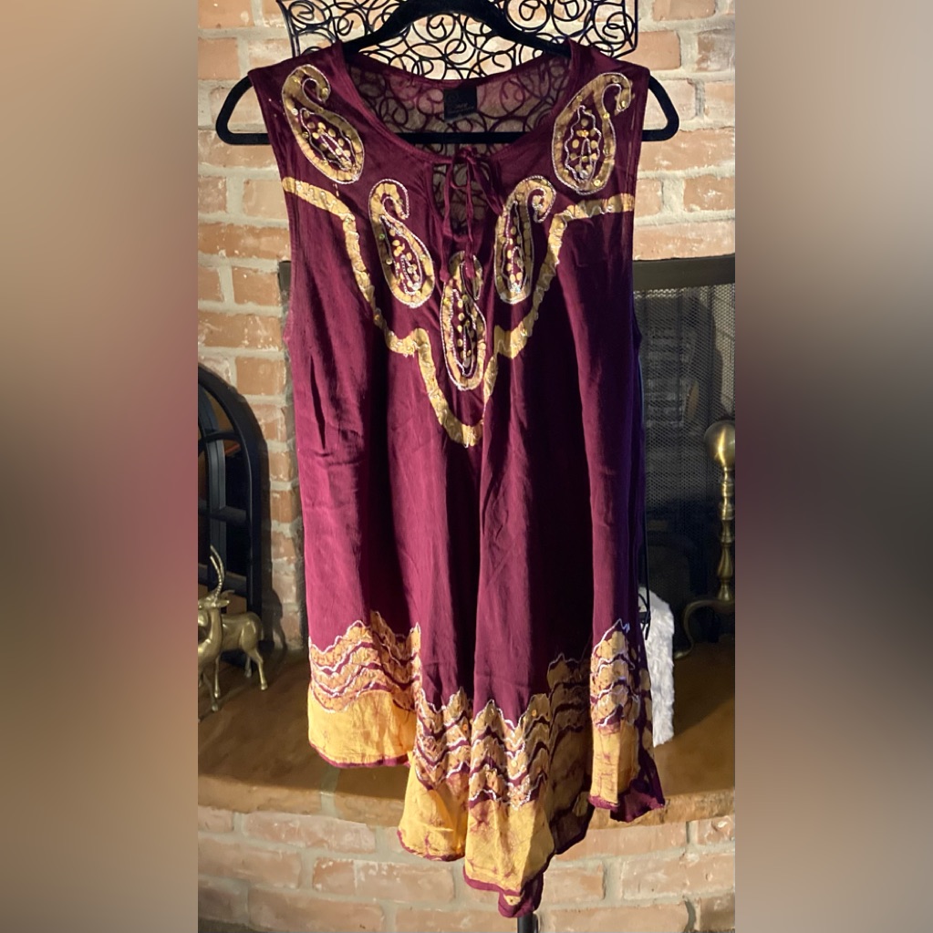 Ace Fashion Bohemian Purple And Gold Embroidered Top